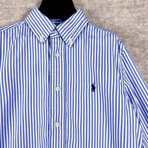 Polo Ralph Lauren Boys Blue White Striped Button Down Shirt Size 6 Classic - Picture 2 of 10
